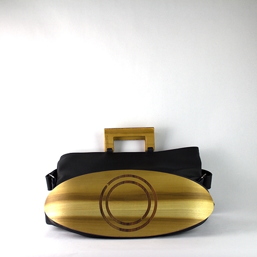 Tasche groß L schwarz mit Holz Tulpenholz Holzboden Holzgriffen Unikat Hydrogen 0027_4 Boden