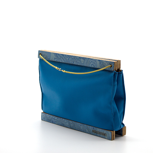 Clutch Ausgeh-Tasche blau mit Holz Esche Recycling Unikat Beryllium 0031_2